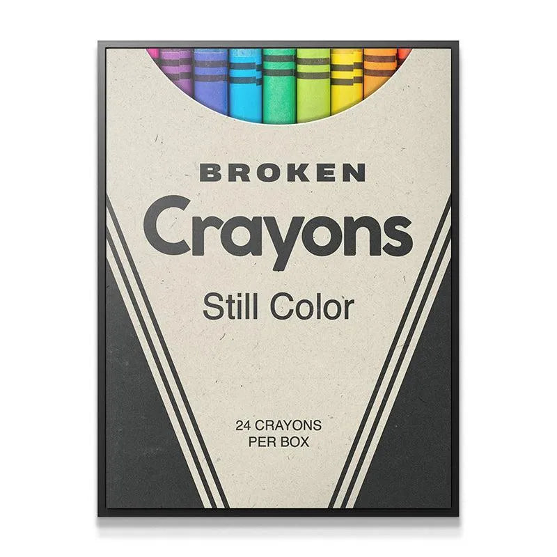 Close-up view of the minimalist, recycled cardboard texture on the Broken Crayons packaging.