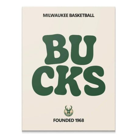 Minimalist poster featuring large green 'BUCKS' text; classic 'Broken Text - Bucks' style perfect for modern sports decor.