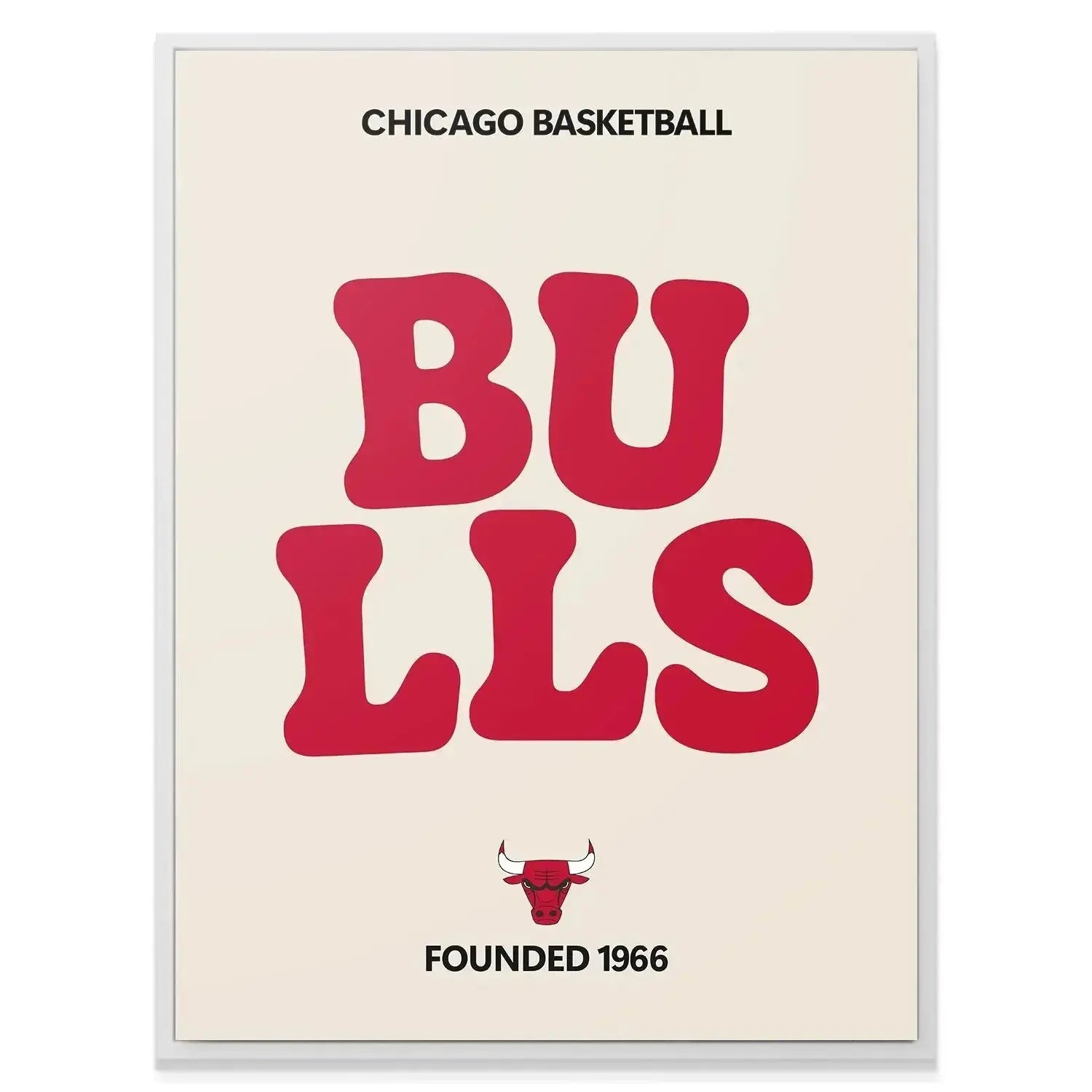 Angled shot of the framed 'Broken Text - Bulls' poster, showing its display potential in a gallery wall setting.