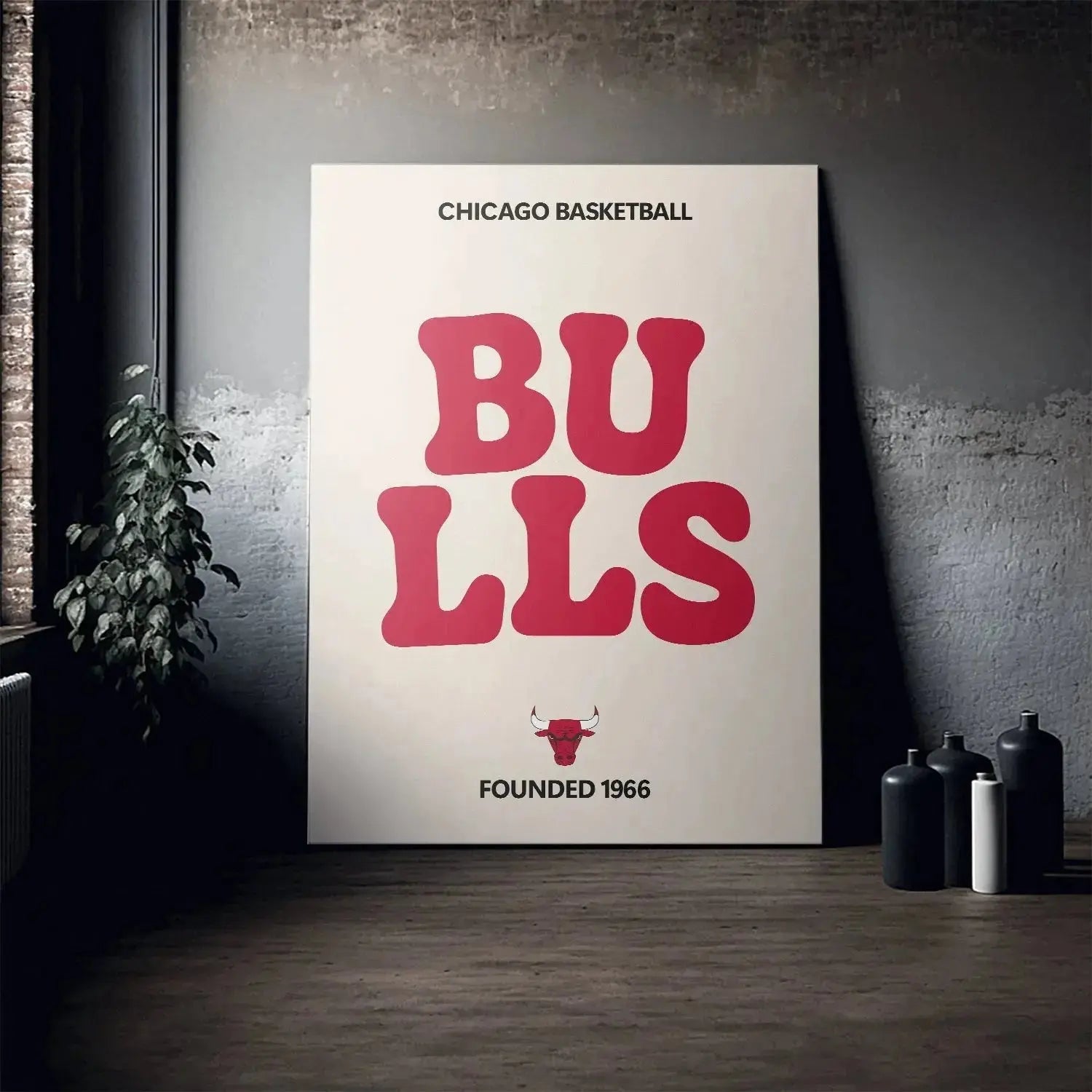 Detailed crop focusing on the small bull logo and 'FOUNDED 1966' beneath the main 'Broken Text - Bulls' text.