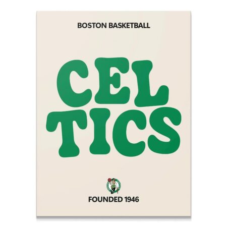 Full frontal view of the 'Broken Text - Celtics' poster featuring bold, rounded green typography.