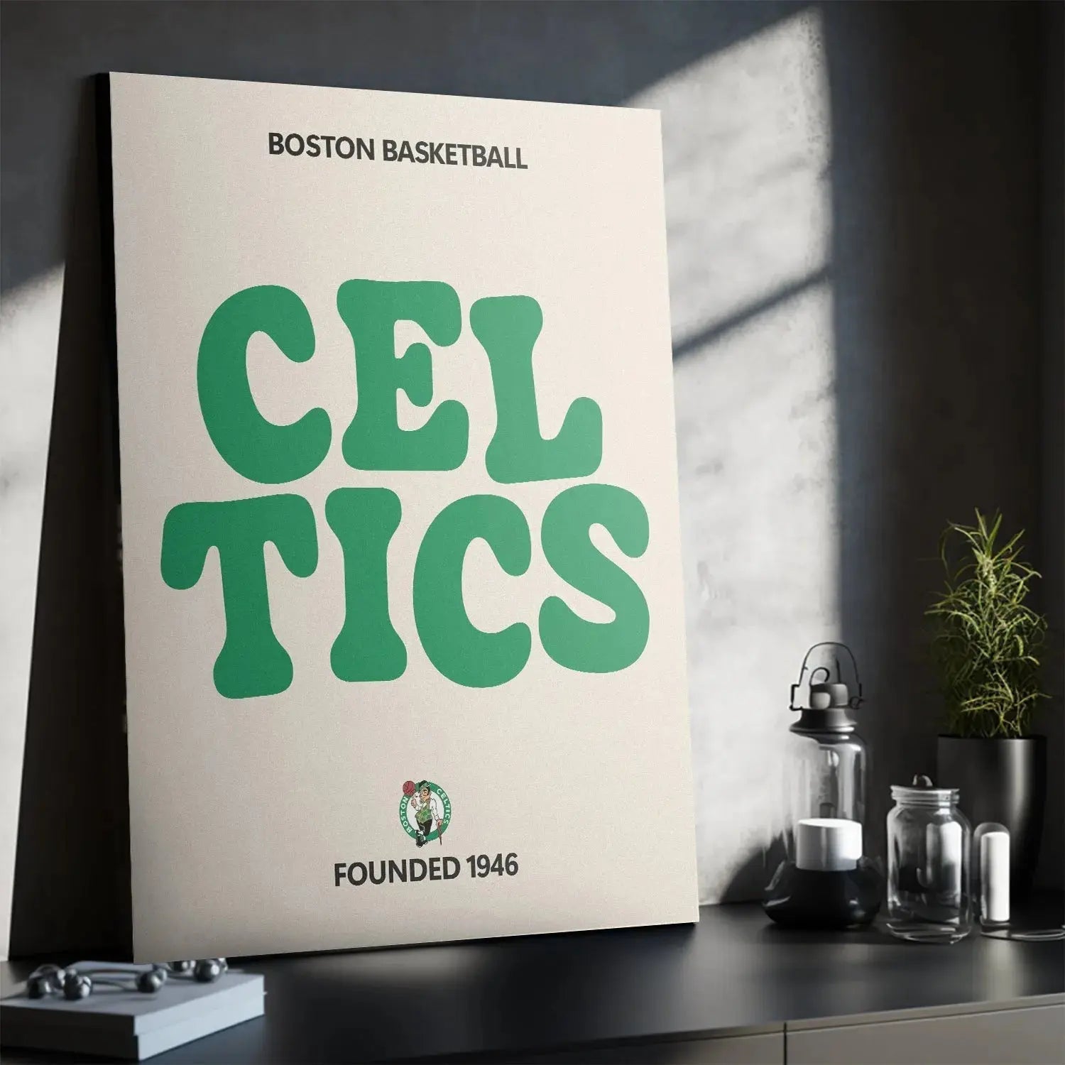 Macro view focusing on the upper 'CEL' letters of the unique 'Broken Text - Celtics' design.