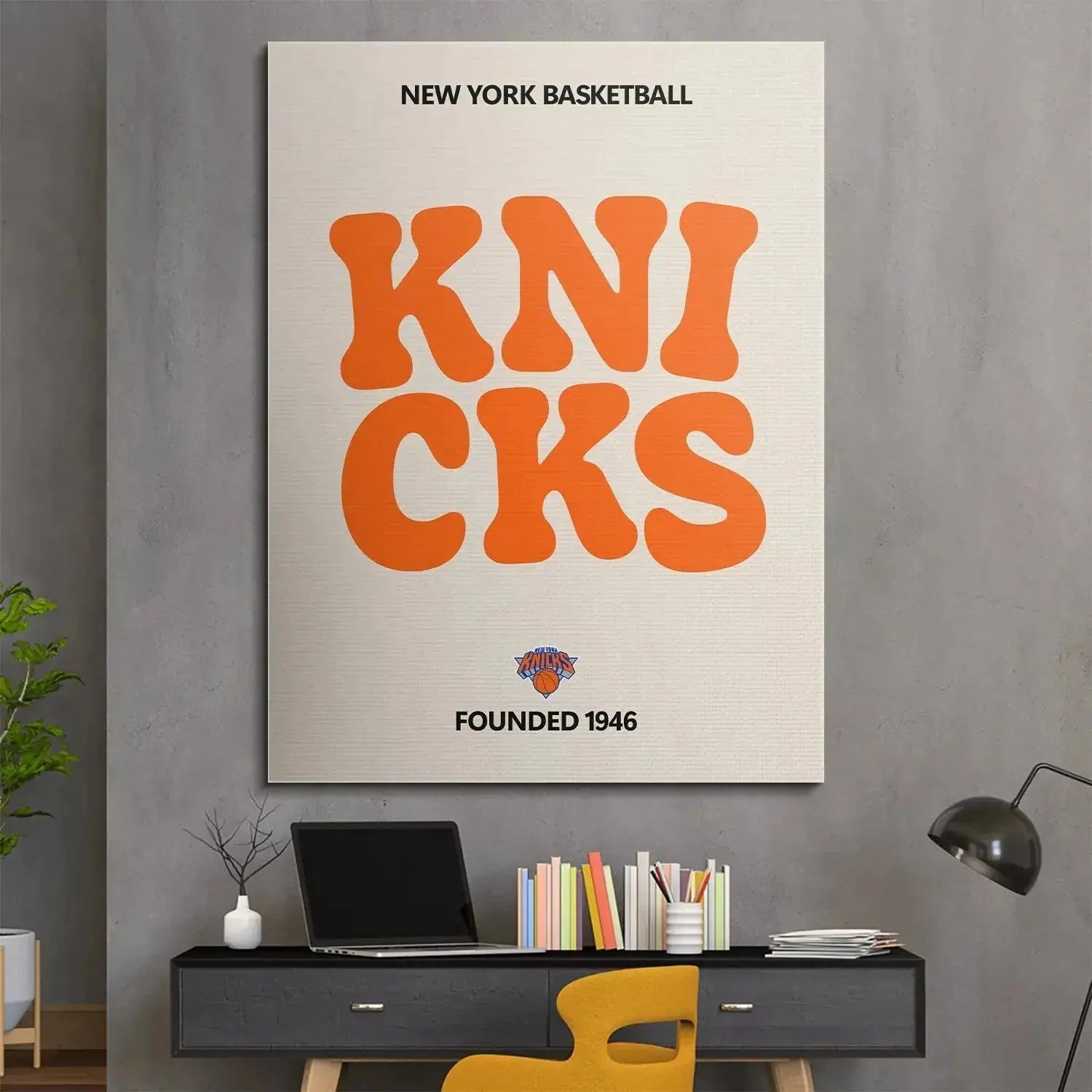 Macro view of the New York Basketball logo detail beneath the main Broken Text - Knicks graphic.