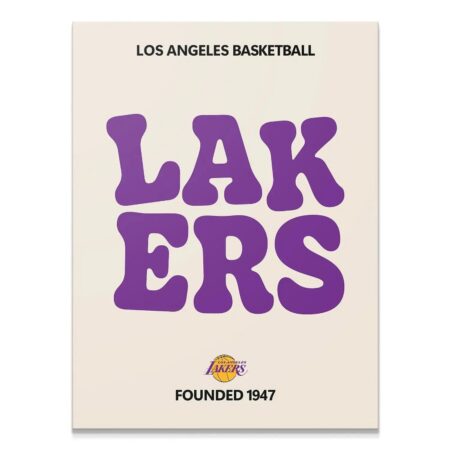 Full view of the vibrant purple and cream 'Broken Text - Lakers' poster art.