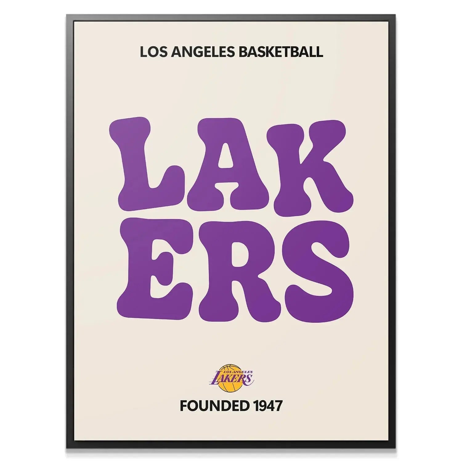 Close-up detail showing the texture and split typography of 'Broken Text - Lakers' print.