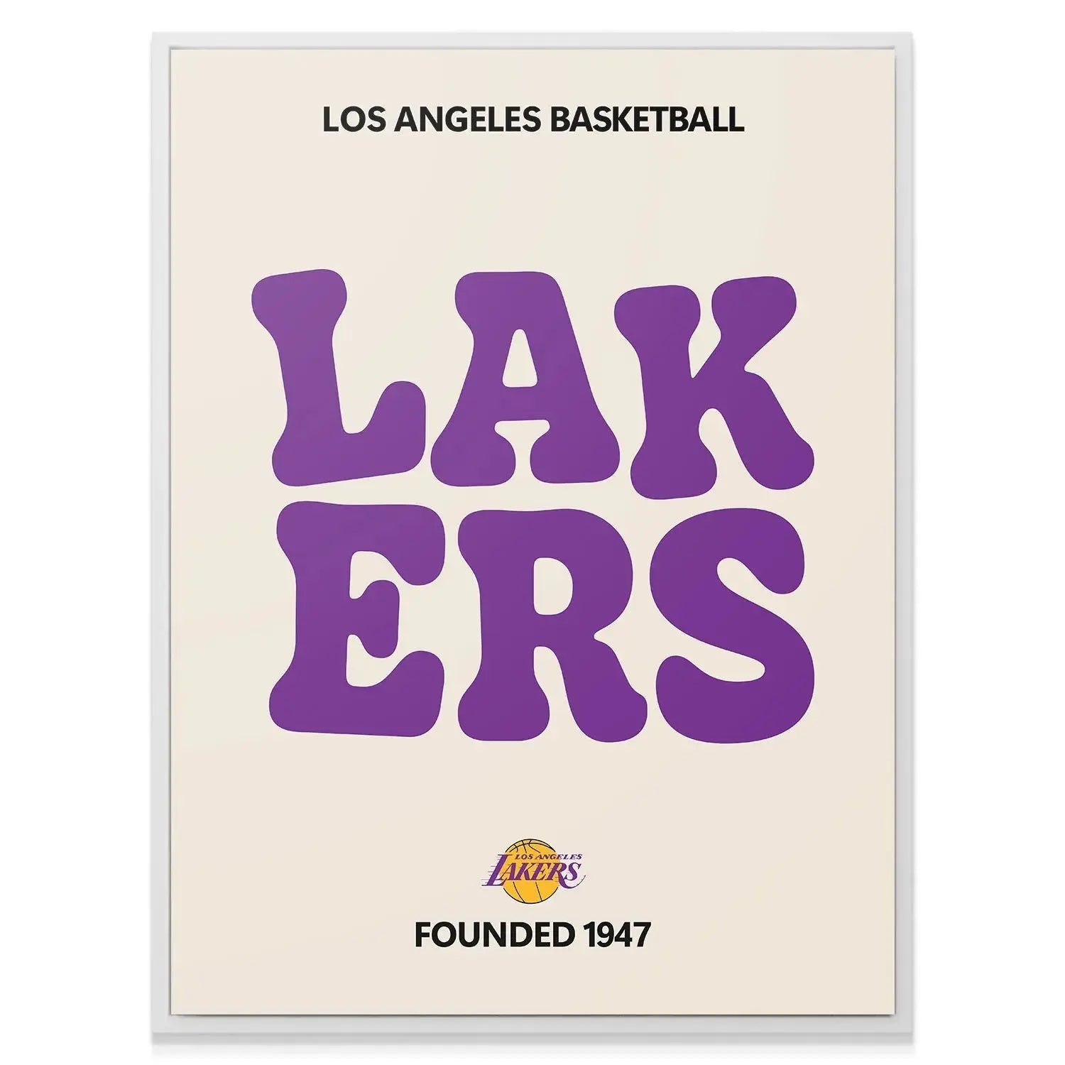 The 'Broken Text - Lakers' print displayed in a modern, minimalistic living room setting (lifestyle shot).