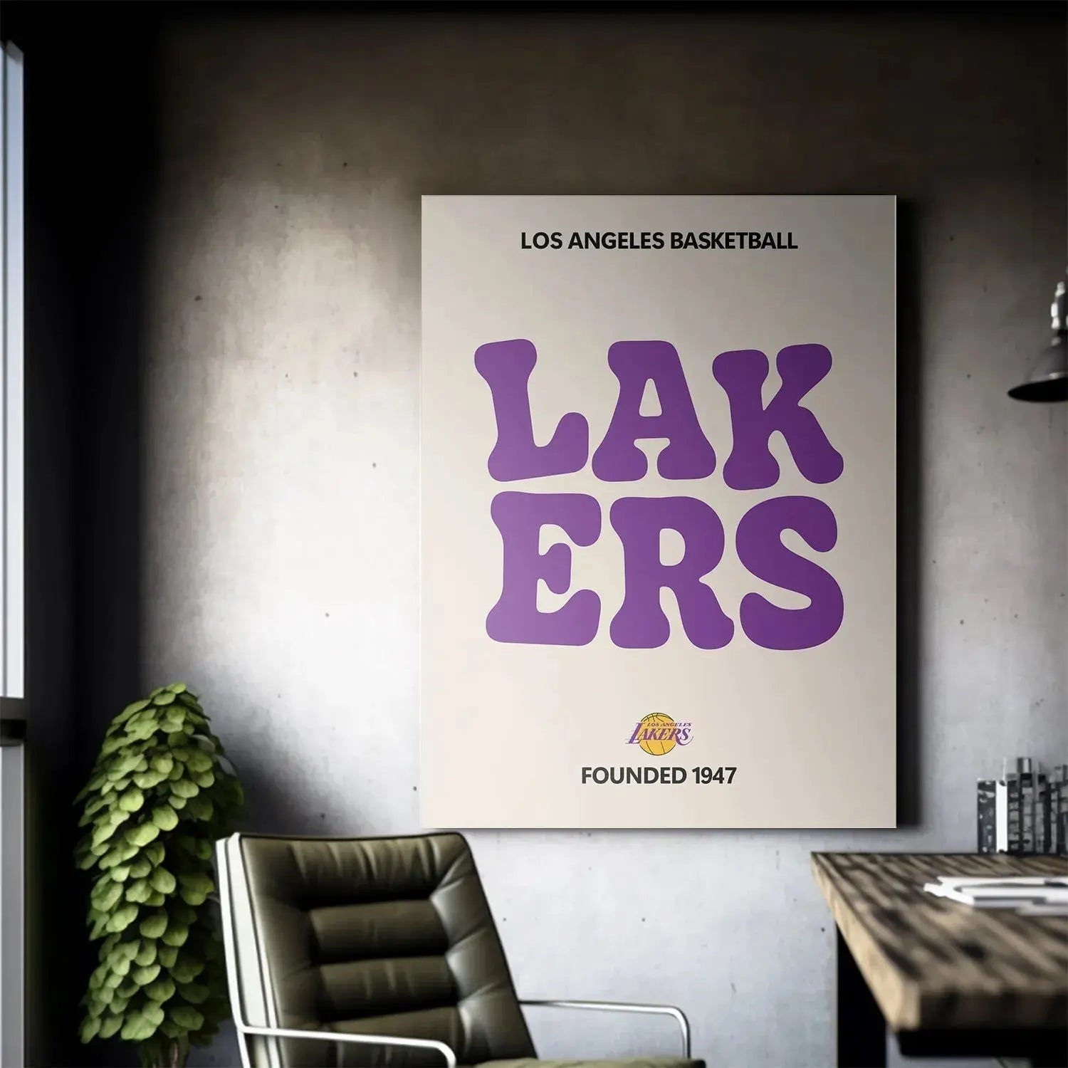 Angled shot of the 'Broken Text - Lakers' graphic emphasizing the rounded, retro font style.