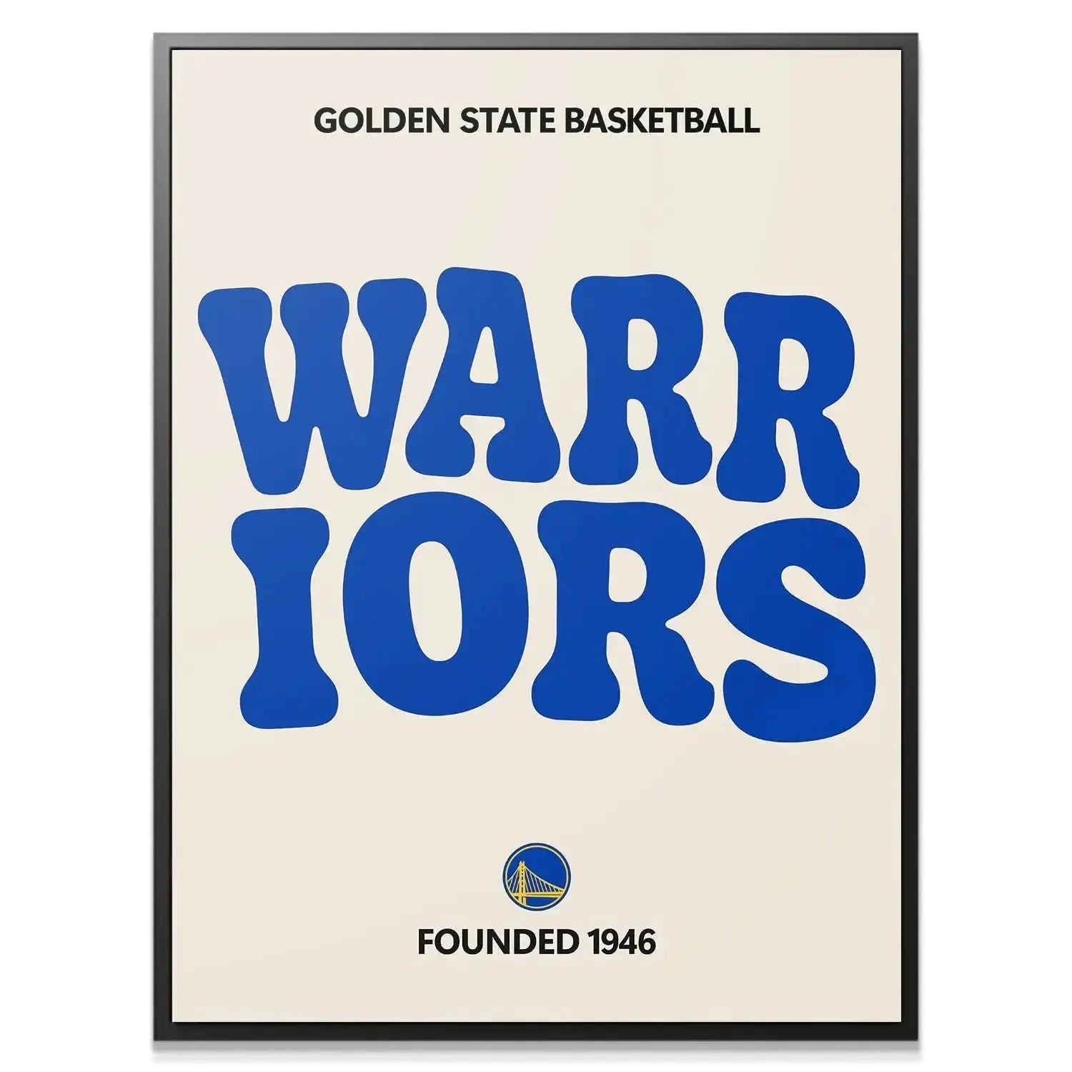 Close-up detail of the rounded blue typography in the 'Broken Text - Warriors' print, showing the 'WARR' section.