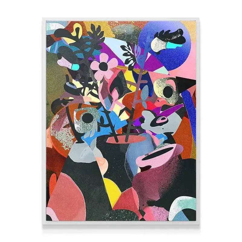 Angled shot highlighting the dimensional layering of the pigments and forms in 'Broken Vase'.