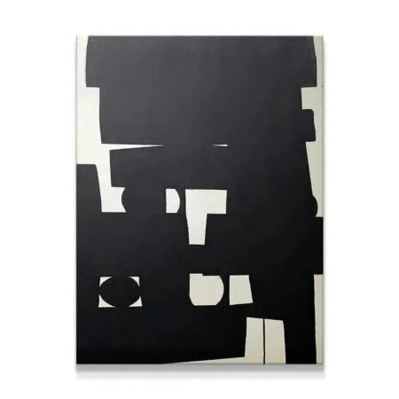 Full vertical view of the abstract black and white painting 'Build'.