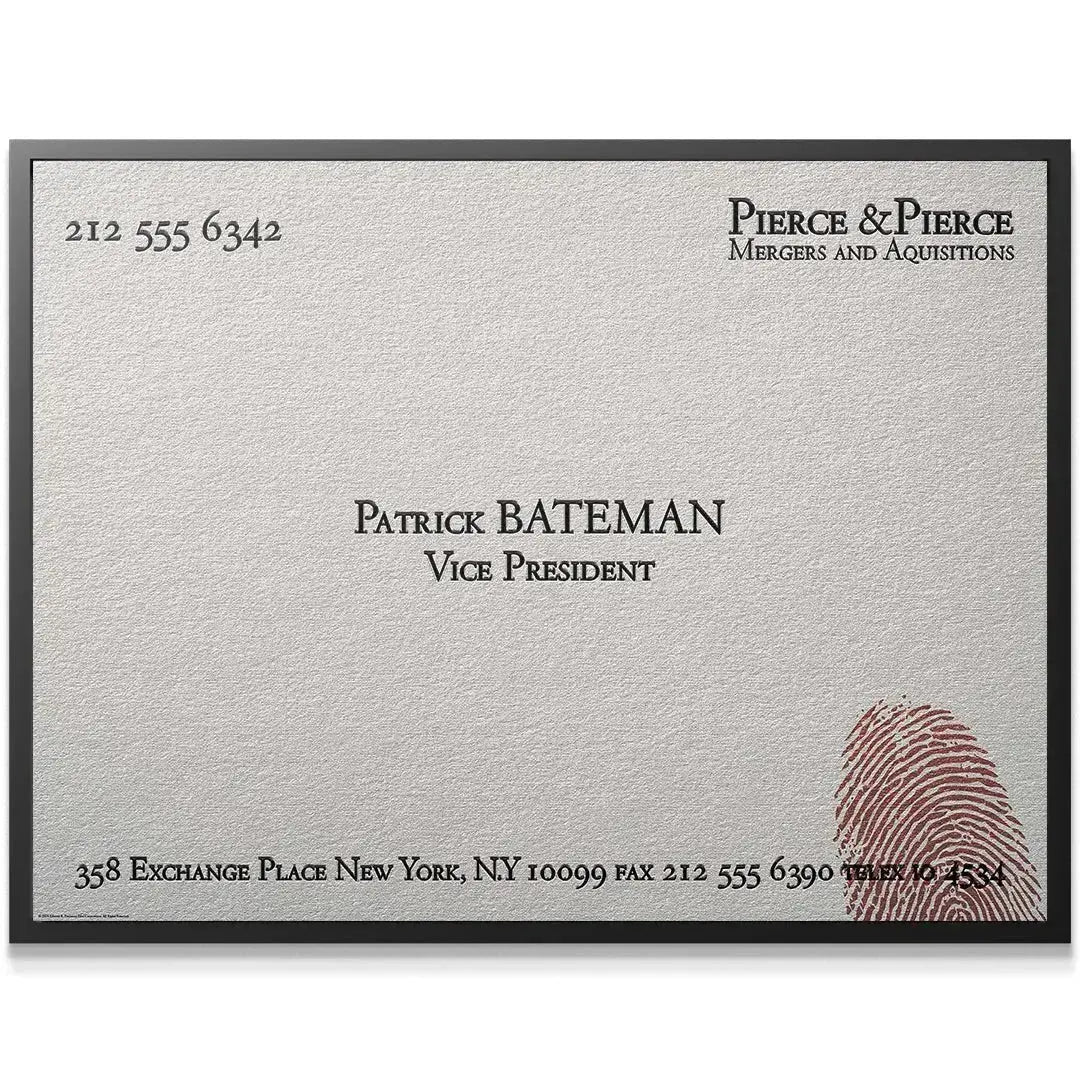Overhead shot displaying the full layout of the executive Patrick Bateman Business Card.