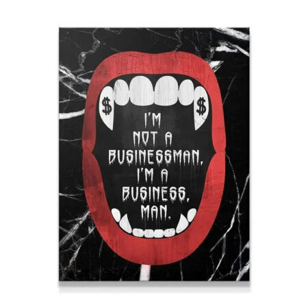Close-up of the vampire fangs art piece illustrating the aggressive nature of the modern Businessman.