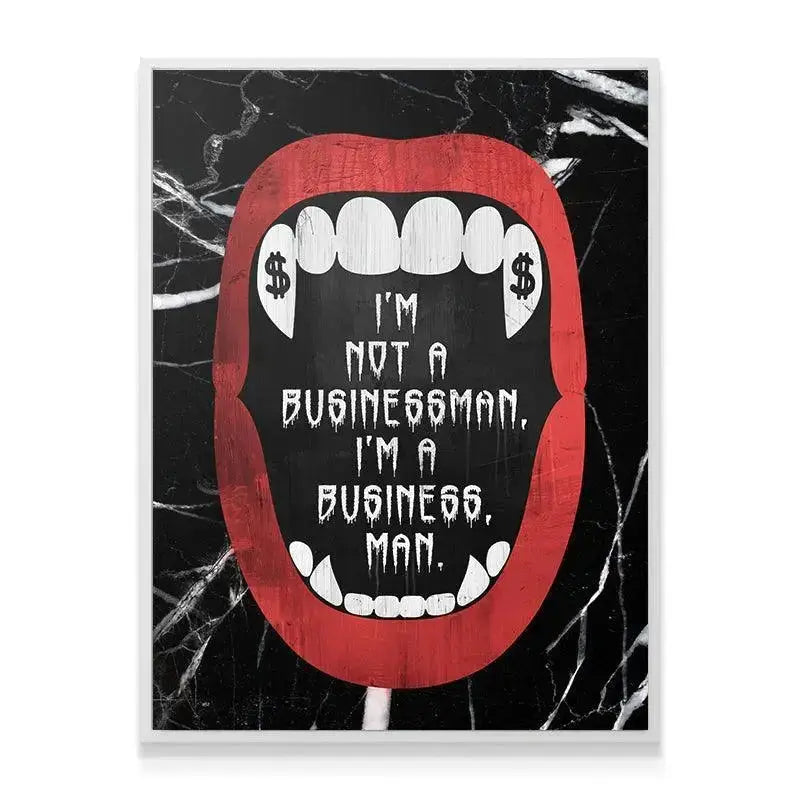 Texture shot focusing on the cracked black marble background texture behind the edgy Businessman lips.