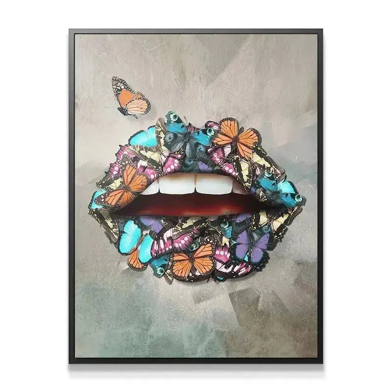 Full canvas featuring the textured gray background contrasting with the vibrant Butterfly Lips image.