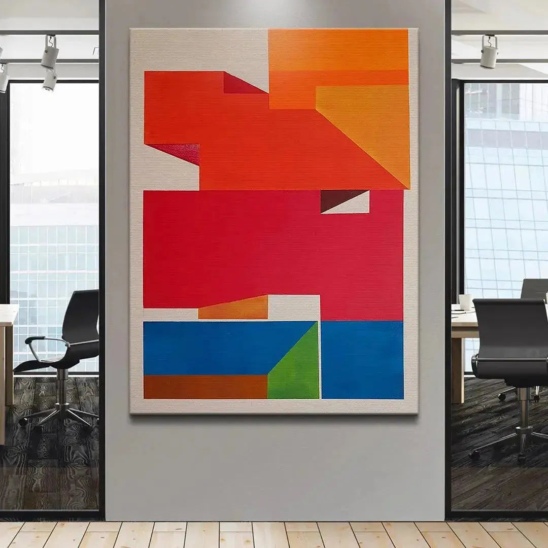 Lower quadrant focus showing the intersection of blue, green, and brown shapes in the 'Cali' painting.
