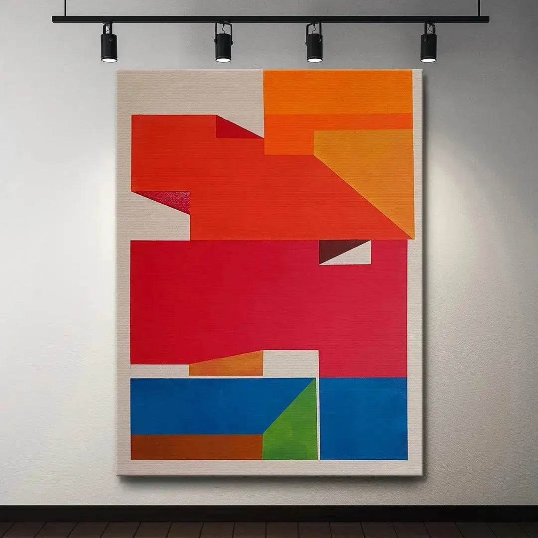 Geometric study of layered shadows and depth created by the overlapping forms in the 'Cali' abstract.