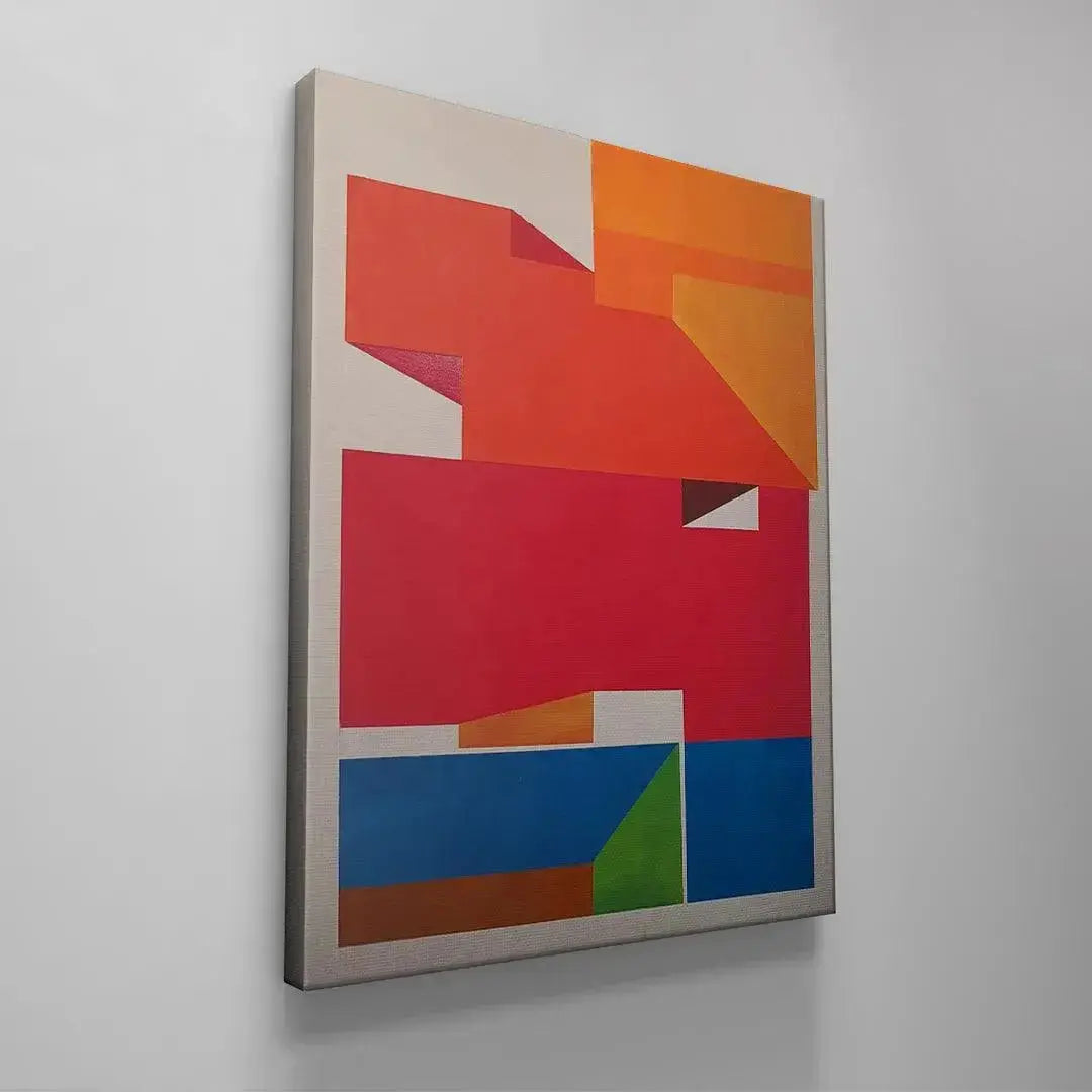 Large 'Cali' canvas mounted above a minimalist grey sofa in a residential living room setting.