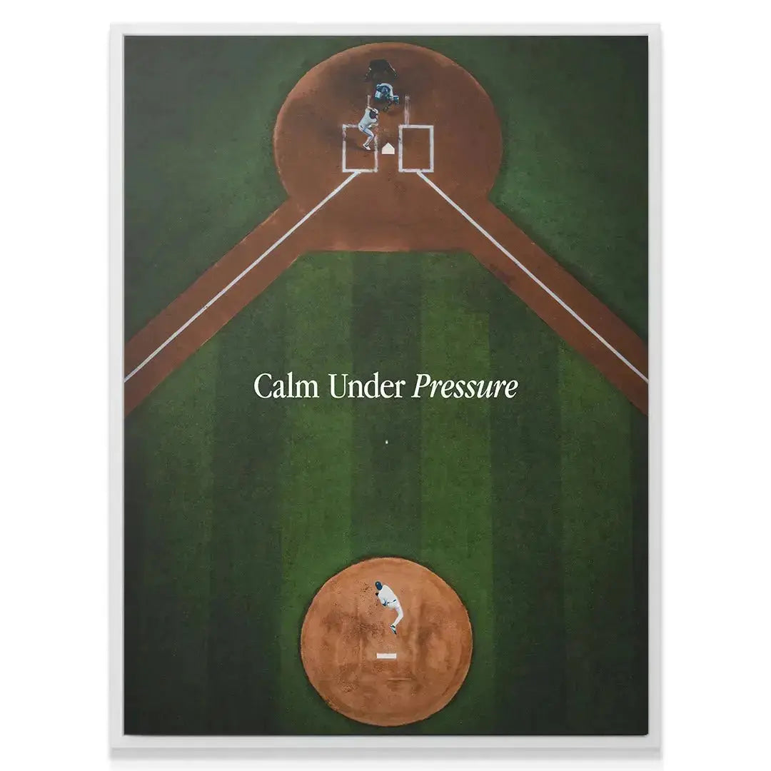 Texture representation of the rich green outfield grass lines in the deep-colored 'Calm Under Pressure (Baseball)' artwork.