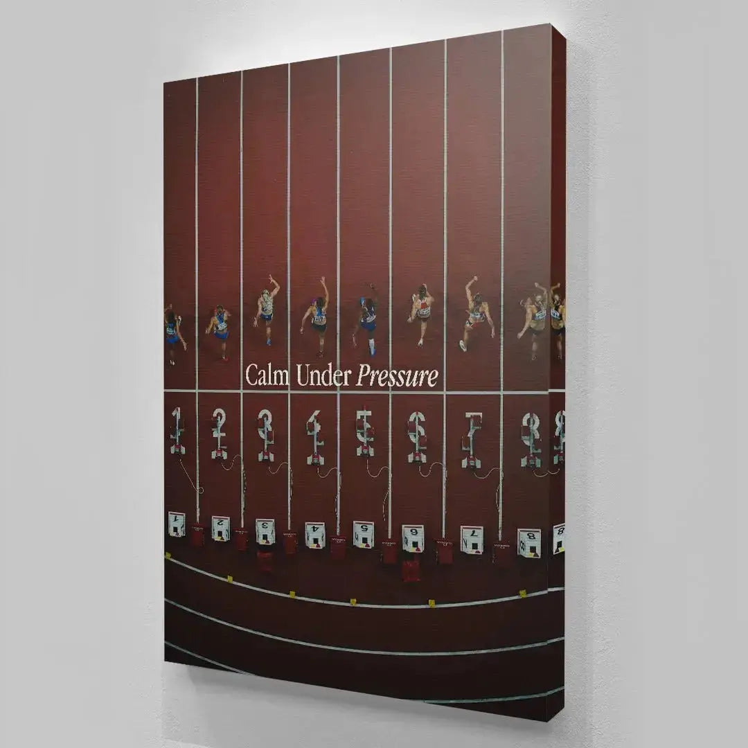 Geometric composition emphasizing lane numbers and white lines in the artwork 'Calm Under Pressure (Track)'.
