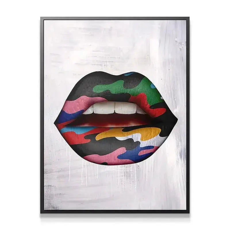 Close-up detail showcasing the multi-color texture of the urban camouflage on 'Camo Lips'.
