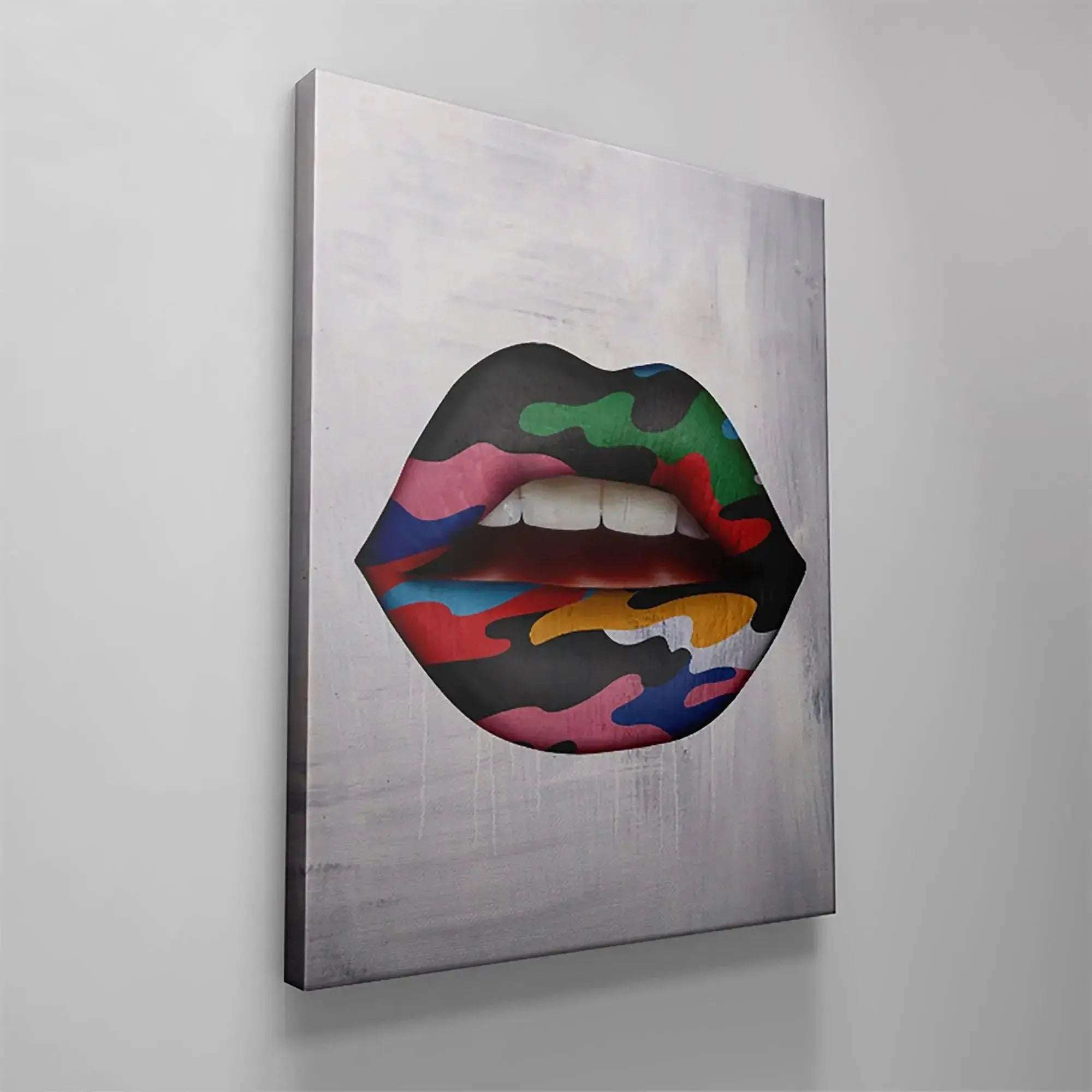 High-resolution digital rendering of the bold, colorful camouflage pattern used on 'Camo Lips'.