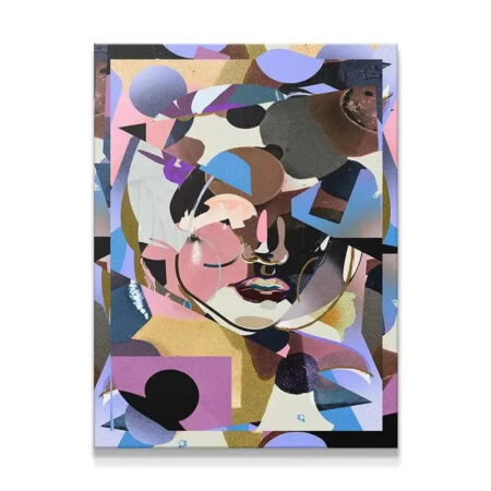 Full view of the vibrant abstract mixed-media portrait Carolyn, perfect for contemporary homes.