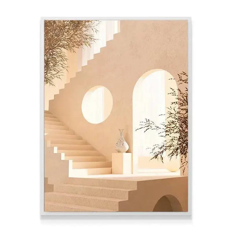 Circular window and large arched opening letting in diffused light, a key feature of Casa L Escala architecture.
