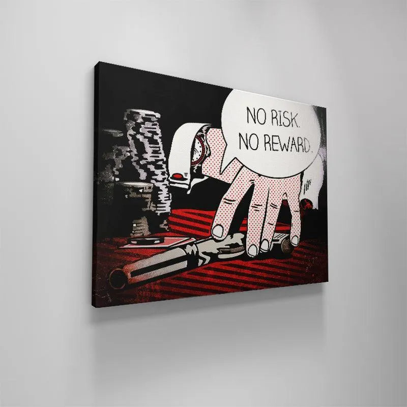 The iconic "NO RISK. NO REWARD." text bubble from the action-packed Casino Royale poster.