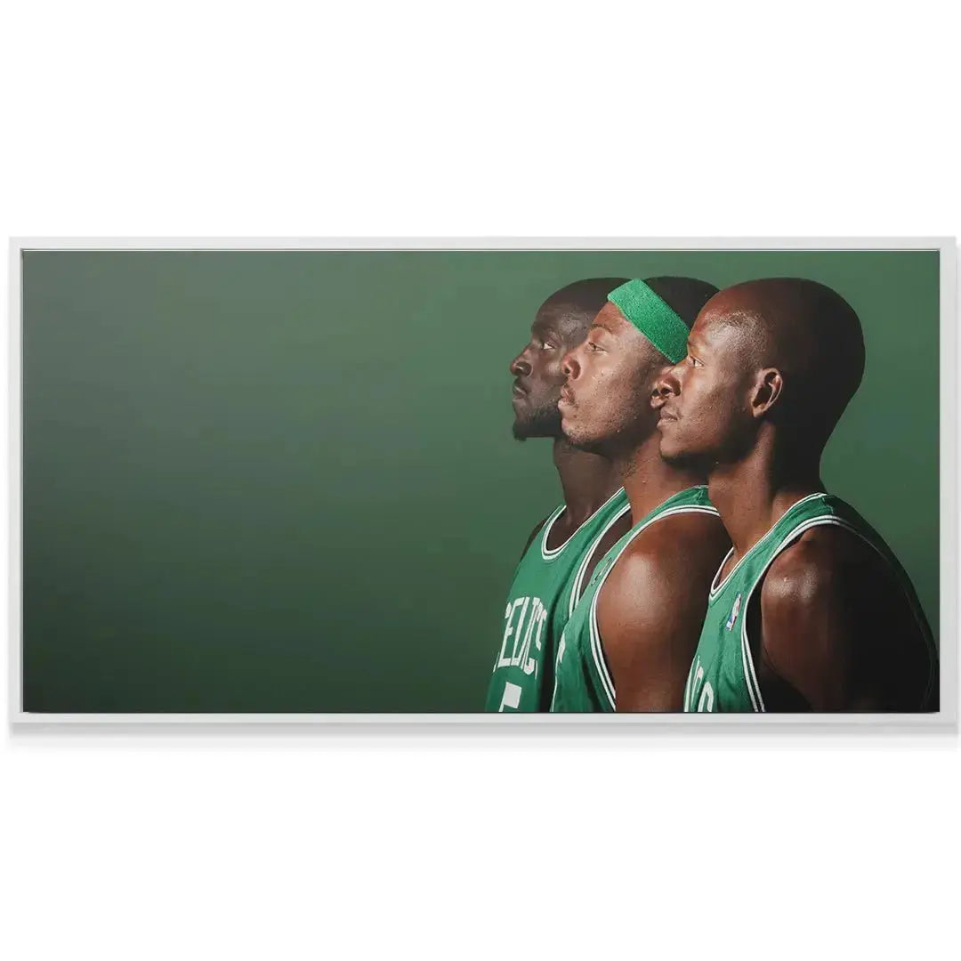 Wide-angle view of the Celtics 3 - #3 poster showing the depth and rich saturation of the green colors.