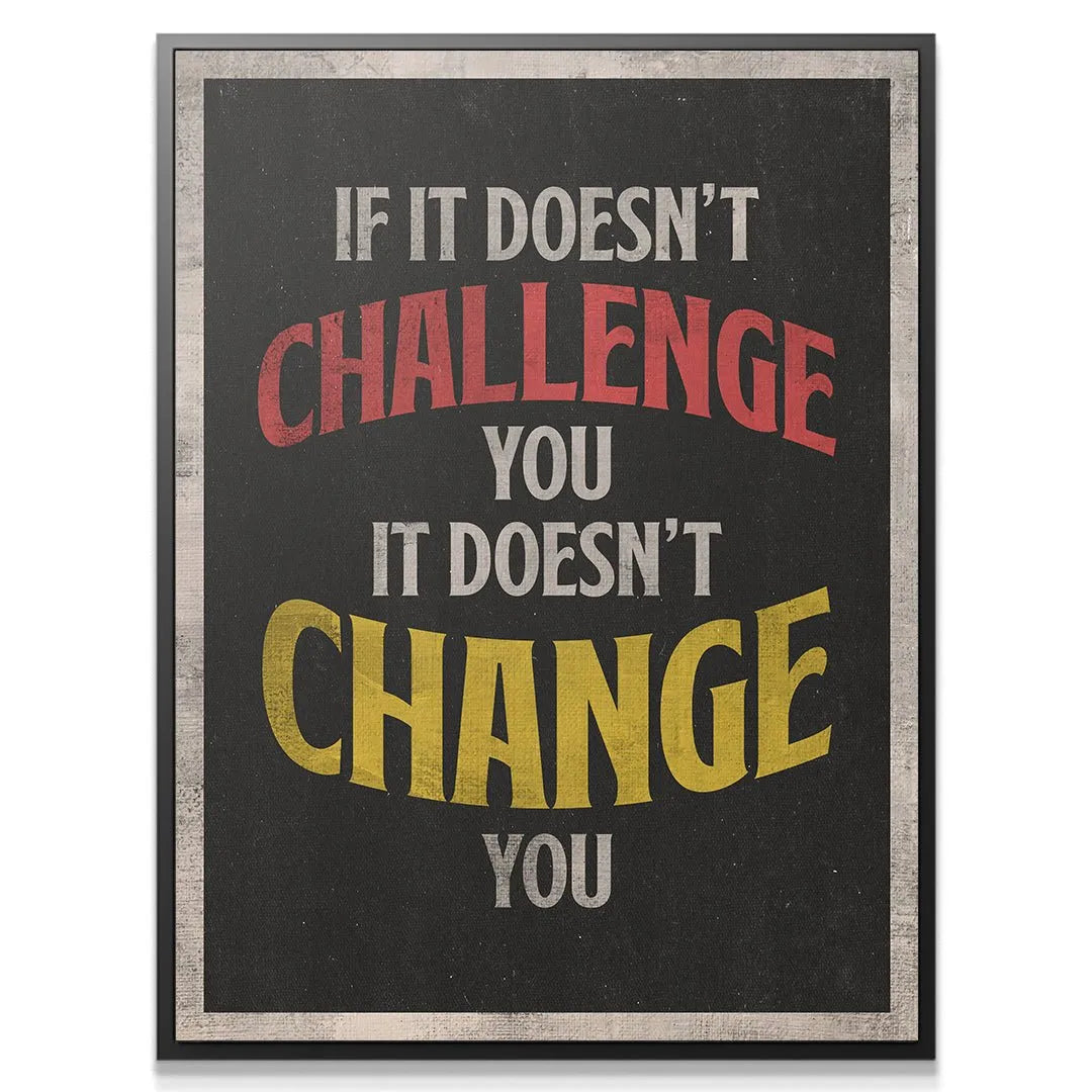 Close-up detail of the word 'CHALLENGE' in bold red, showcasing the vintage print quality of the Challenge & Change art.