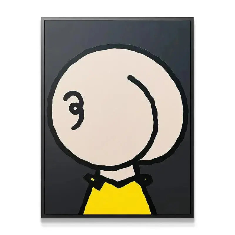 Full frontal view of the high-contrast Charlie Blown contemporary art canvas hanging on a white wall.