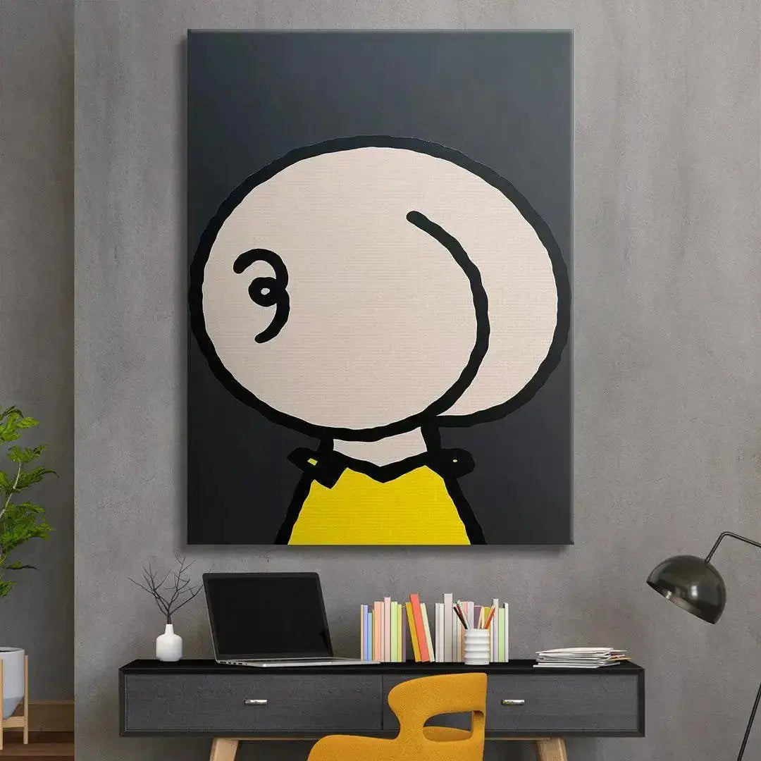 Side angle view of the framed Charlie Blown print emphasizing the depth and material quality of the canvas wrap.