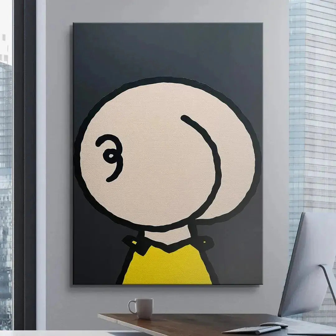 The lower section of Charlie Blown, highlighting the bright yellow shirt contrast against the deep black background.
