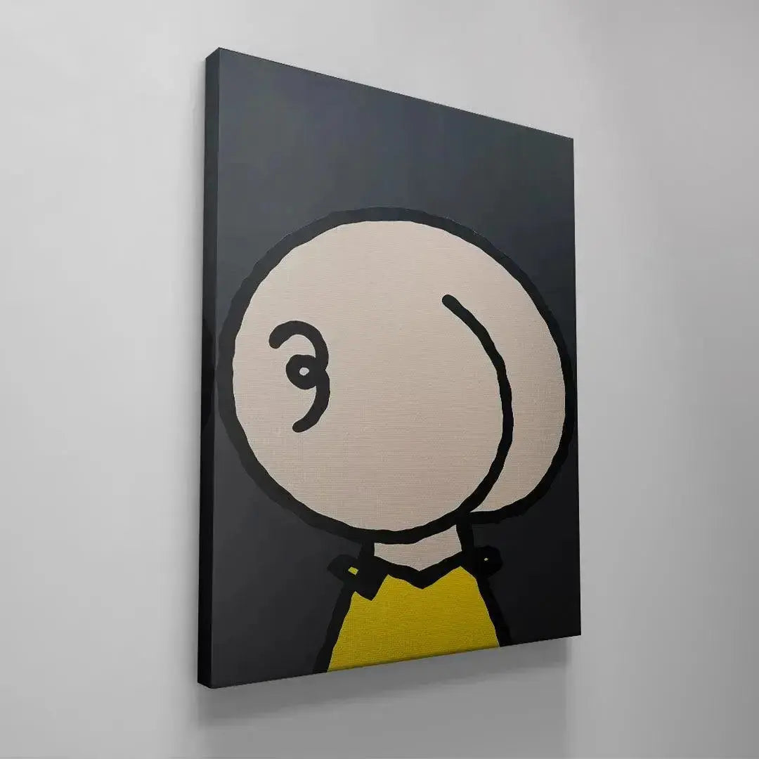 Charlie Blown minimalist artwork displayed above a sleek, mid-century modern credenza in a living space.