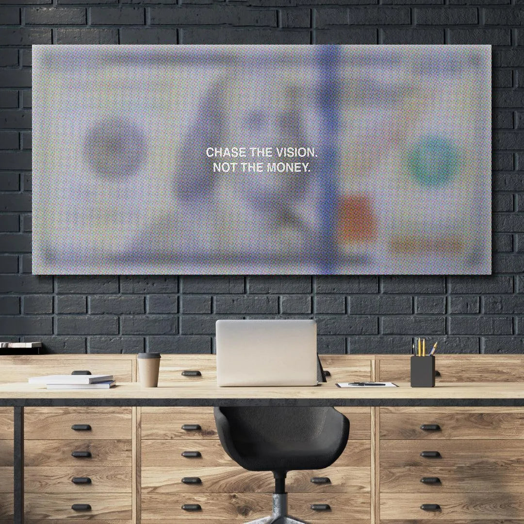 Corner angle showcasing the professional wrap quality of the framed 'Chase The Vision' wall decor.