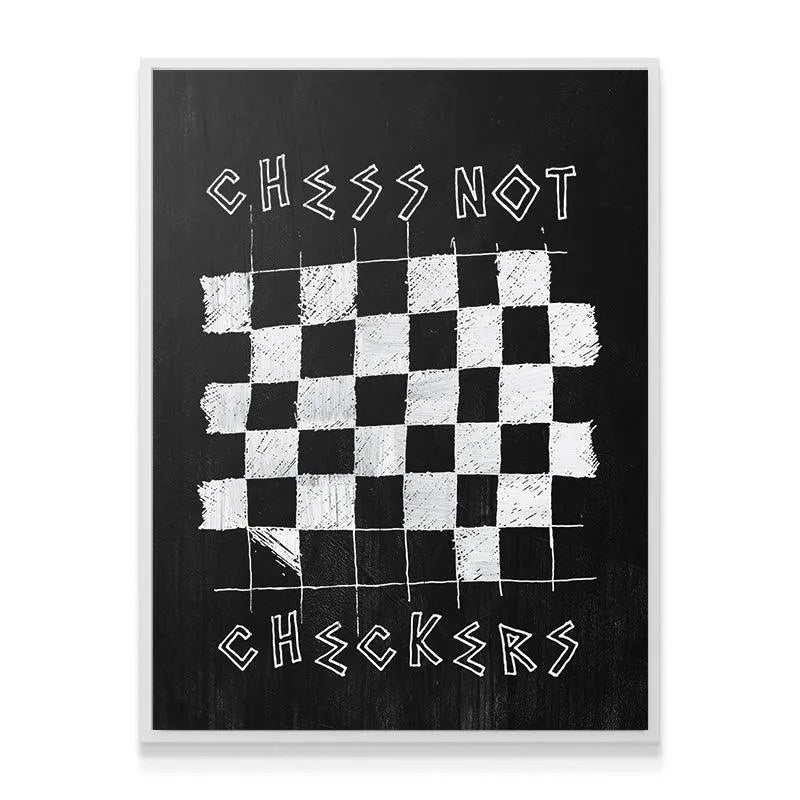 Detailed crop of the hand-drawn checkerboard grid featured below the 'Chess Not Checkers' slogan.