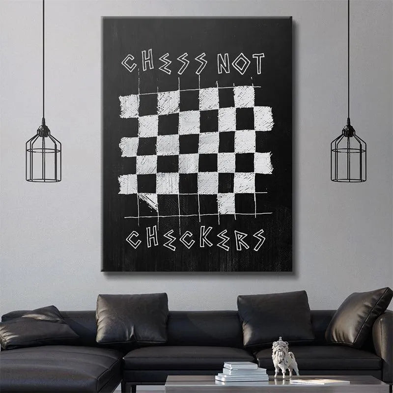 Angled perspective of the canvas edge showcasing the gallery wrapped print of 'Chess Not Checkers' wall art.