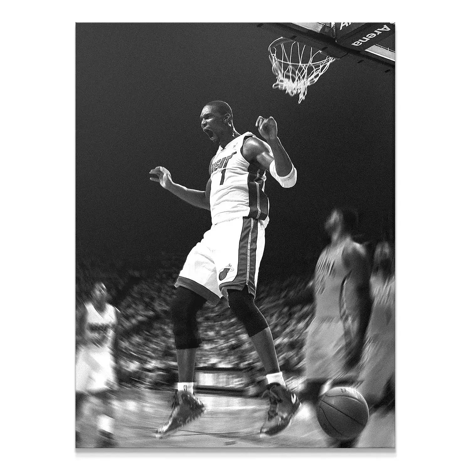 High-contrast close-up shot emphasizing the triumphant roar in Chris Bosh - Dunk #1.