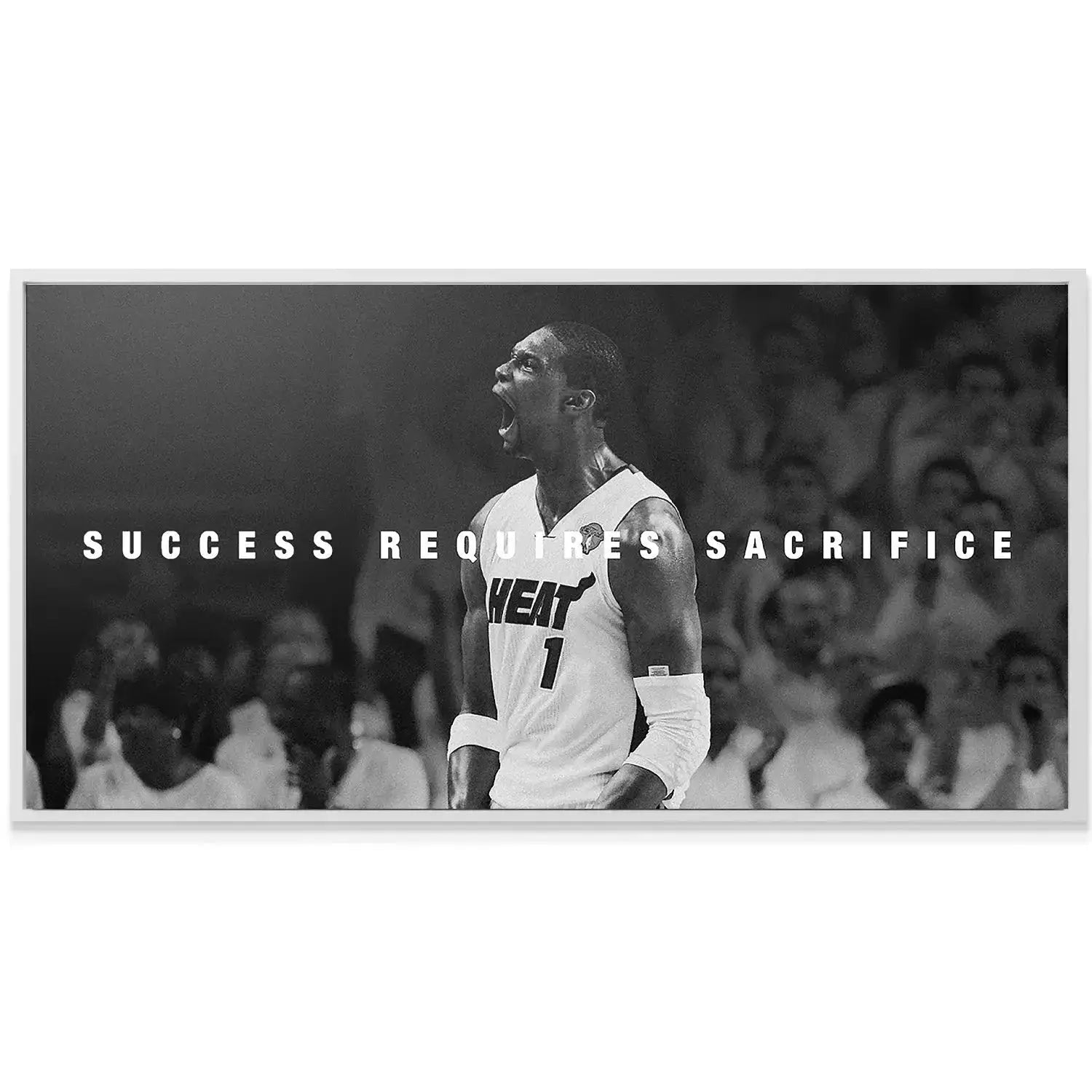 Detailed texture shot showing the canvas grain and quality of the 'Chris Bosh - Success Requires Sacrifice (B&W)' monochromatic artwork.