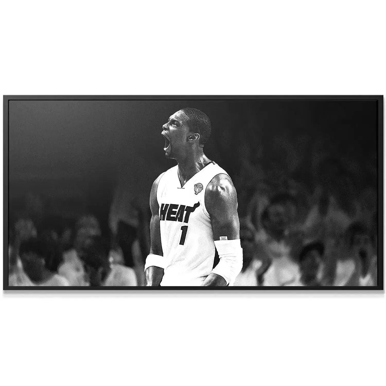 Black and white canvas print displaying the full intensity of 'Chris Bosh - Success Requires Sacrifice (No Quote)' on court.