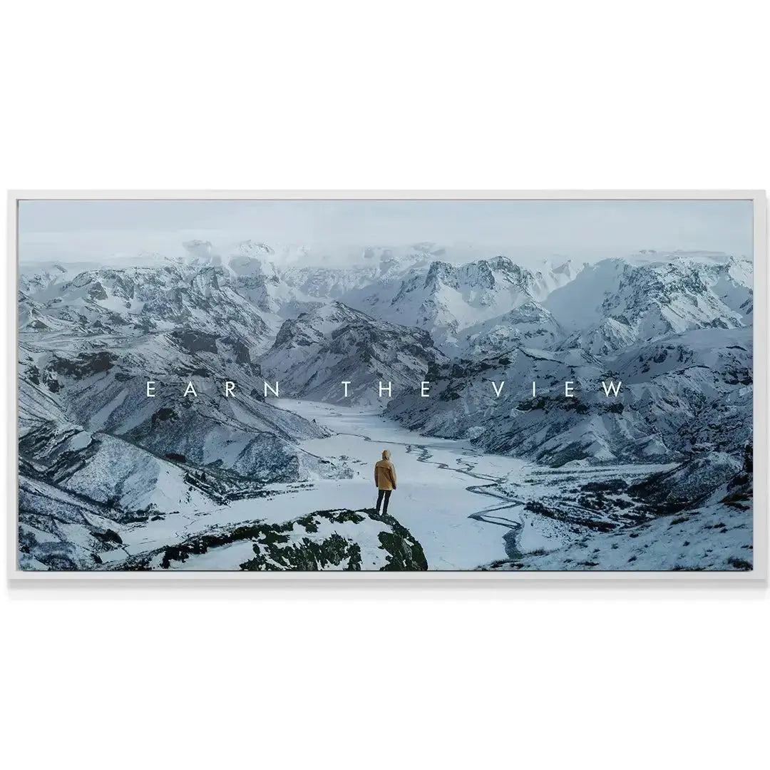 Textured view of the rugged, icy mountain slopes and deep rock formations in Chris Henry - Earn The View.