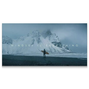 Chris Henry – Mindset Is Everything Wall Art Close-up on the surfer carrying the board in the 'Chris Henry - Mindset Is Everything' cold landscape print.
