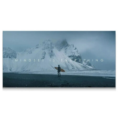 Close-up on the surfer carrying the board in the 'Chris Henry - Mindset Is Everything' cold landscape print.