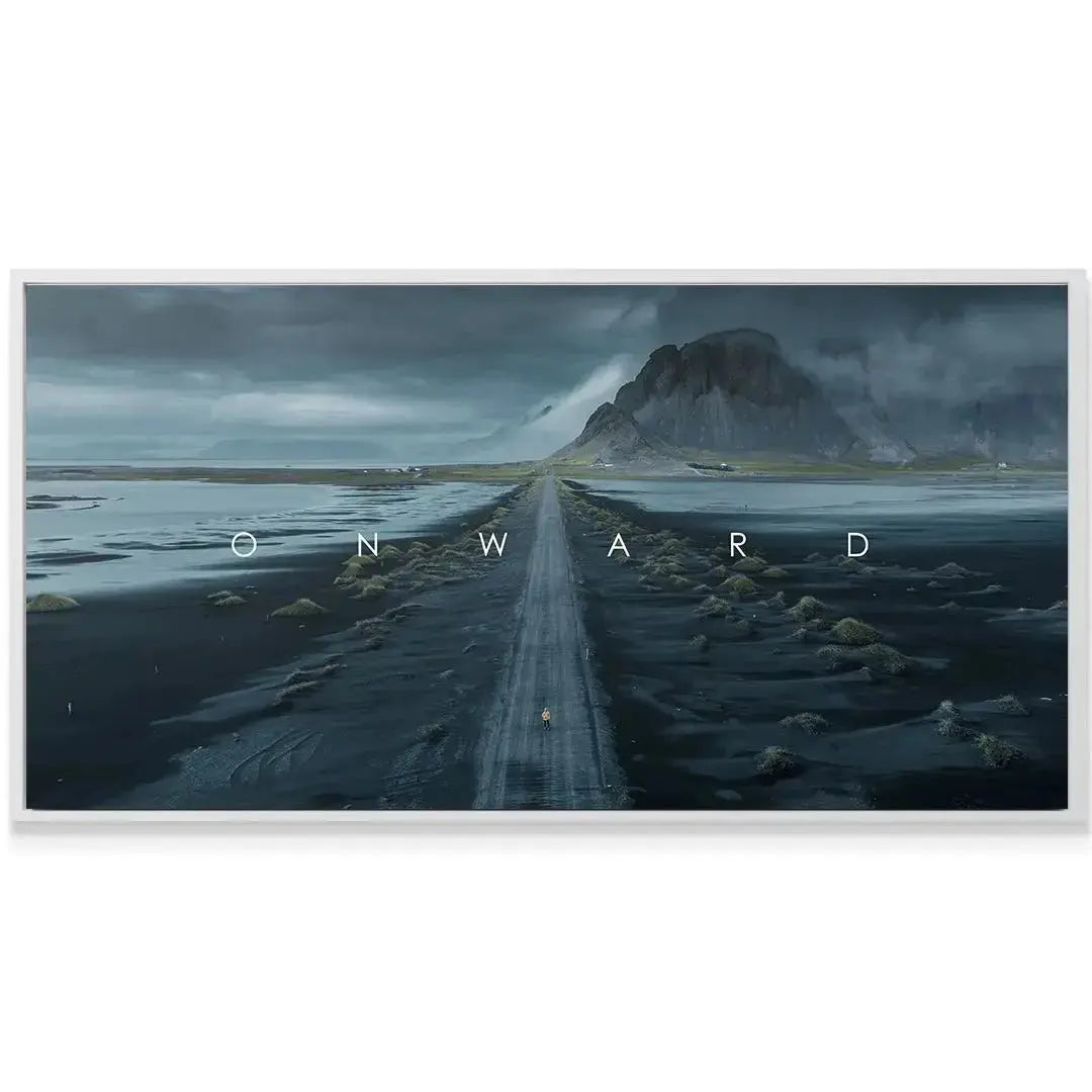 Panoramic shot of the black volcanic sands surrounding the road in Chris Henry - Onward.