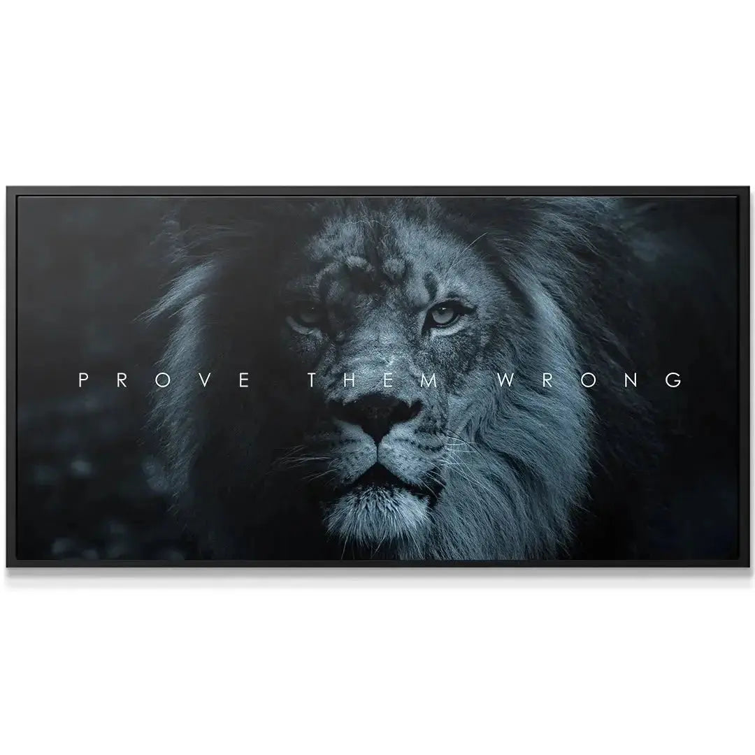 Intense close-up of the lion's shadowed, determined eyes on the Chris Henry - Prove Them Wrong print.