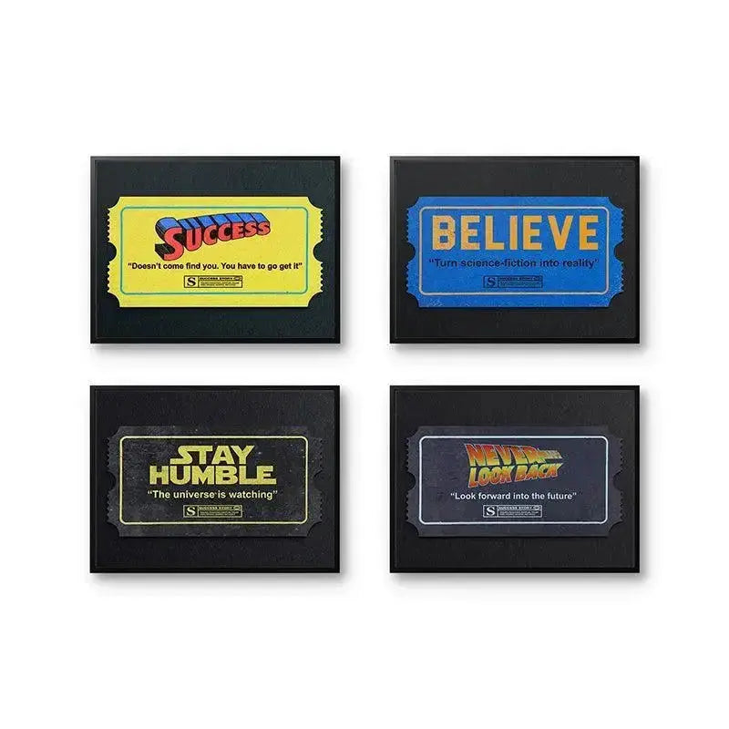 Close-up detail of the yellow 'SUCCESS' ticket included in the Cinema Bundle collection.