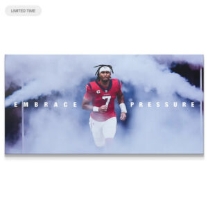 CJ Stroud – Embrace Pressure Wall Art Wide shot of the professional CJ Stroud - Embrace Pressure canvas print displayed horizontally.