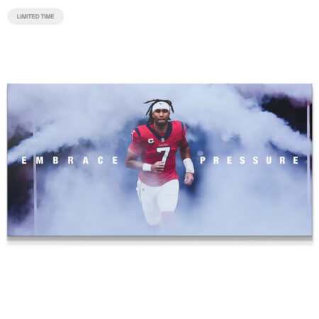 Wide shot of the professional CJ Stroud - Embrace Pressure canvas print displayed horizontally.