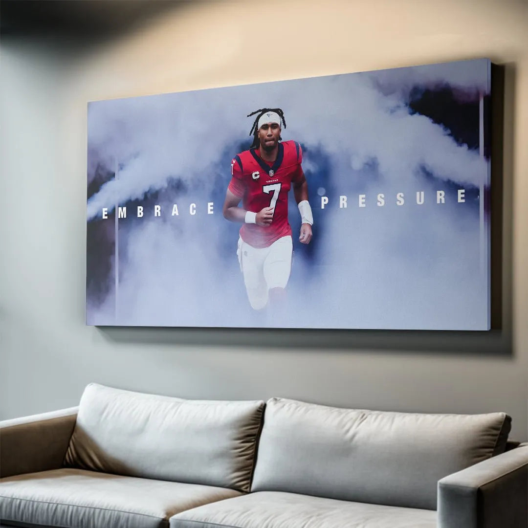 Textured image showcasing the quality and matte finish of the museum-grade CJ Stroud - Embrace Pressure canvas.
