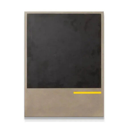 Full view of the abstract geometric artwork 'Clarity' with black and taupe blocks.